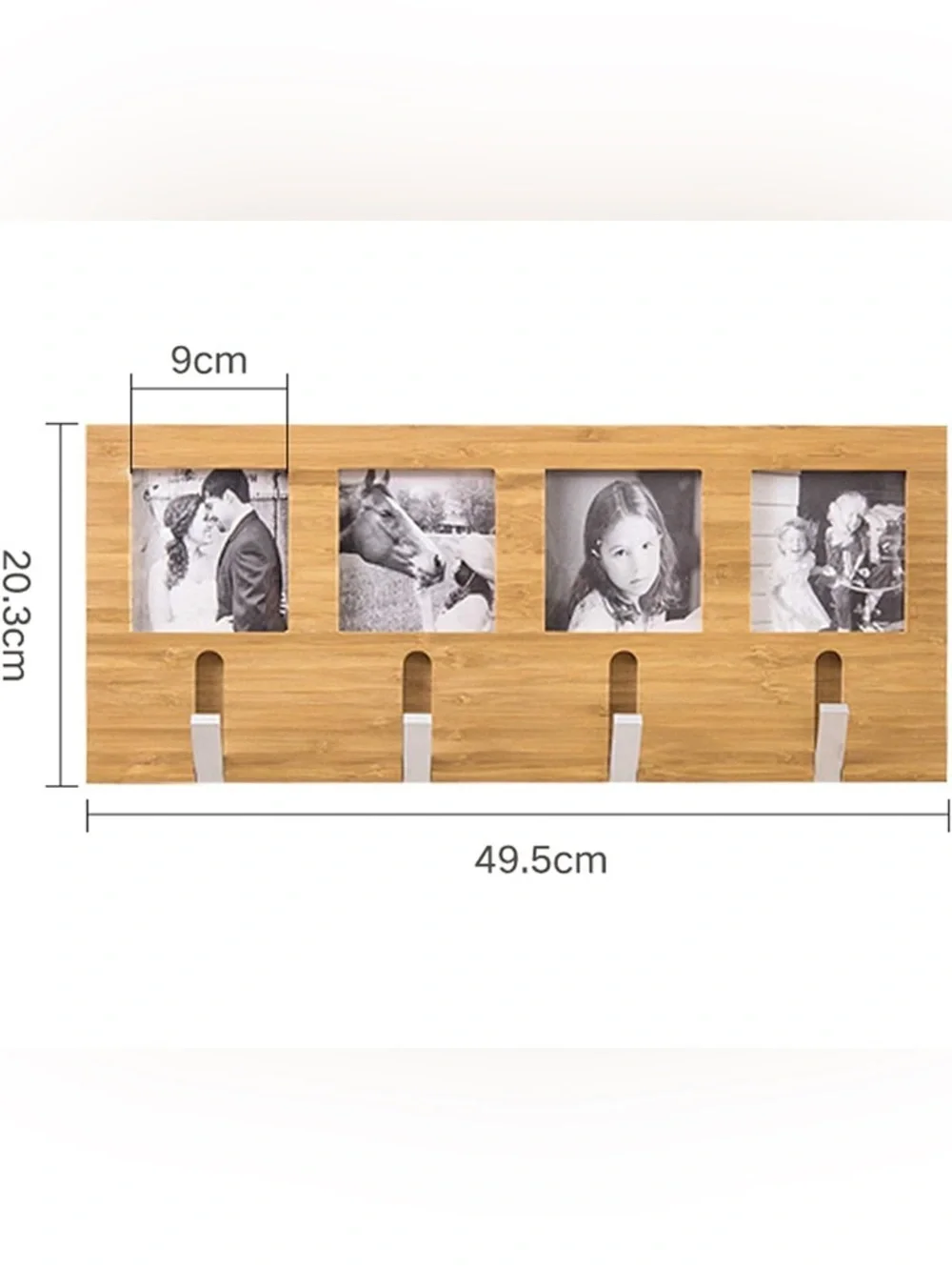 New in plastic 4 Wooden Photo Frame Coat Rack in Natural white tan wood